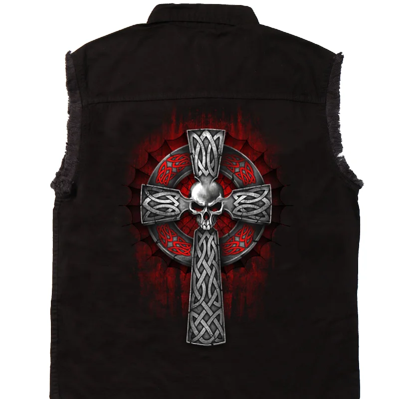 Hot Leathers GMD5022 Mens 'Celtic Cross' Sleeveless Denim Black Shirt