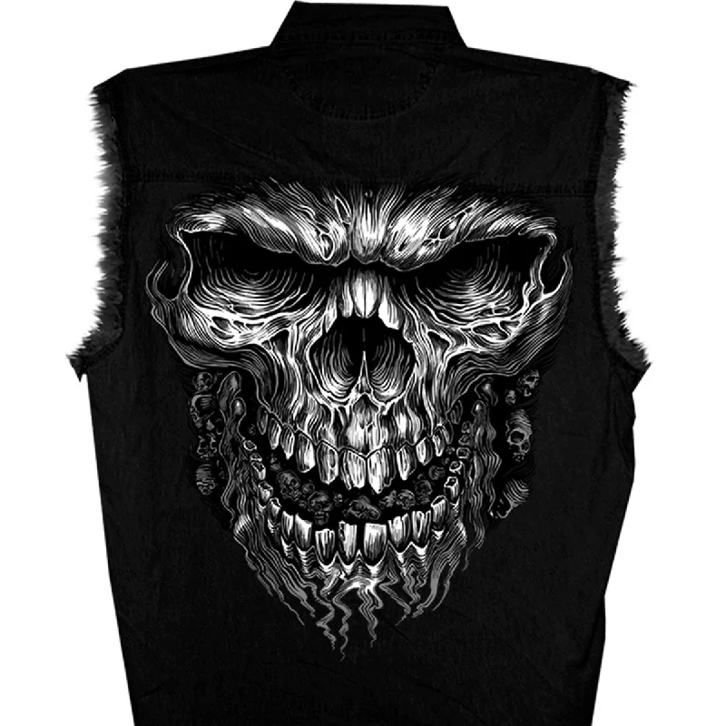 Hot Leathers GMD5237 Mens 'Shredder Skull' Black Sleeveless Denim Shirt