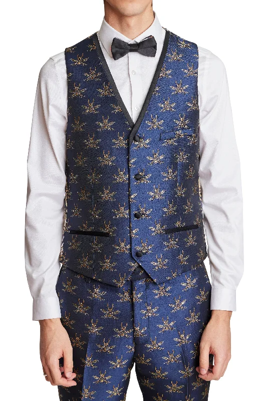 Mayfair Tux Vest - slim - Navy Iconic Bees