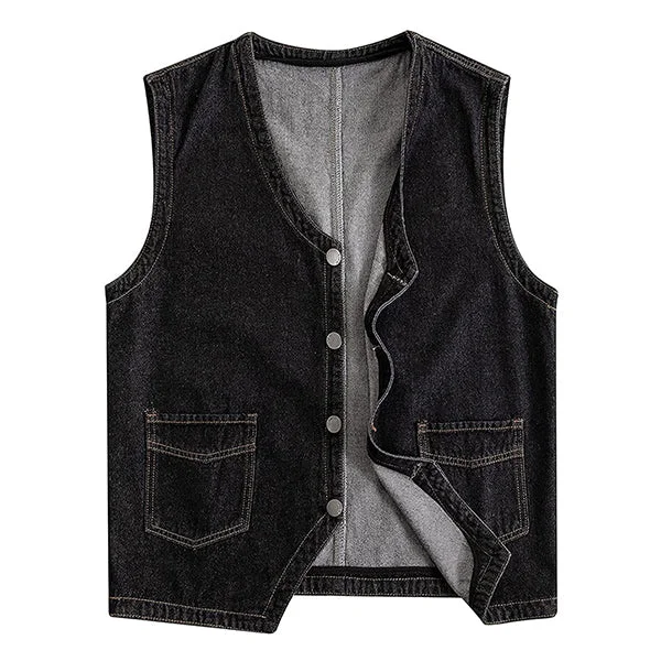 Men's Casual Loose Single Breasted Denim Vest 69915126M