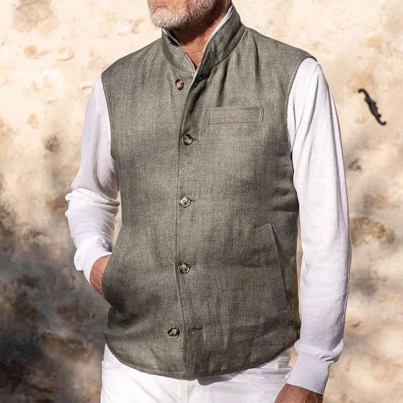 mens-casual-stand-collar-multi-pocket-linen-single-breasted-vest-71856913m