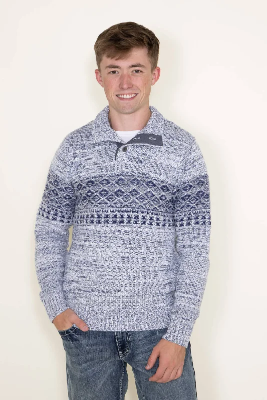 1897 Original ¼ Mock Neck Button Sweater for Men in Blue and Cream | 3013GL-F23-CREAM/BLUE