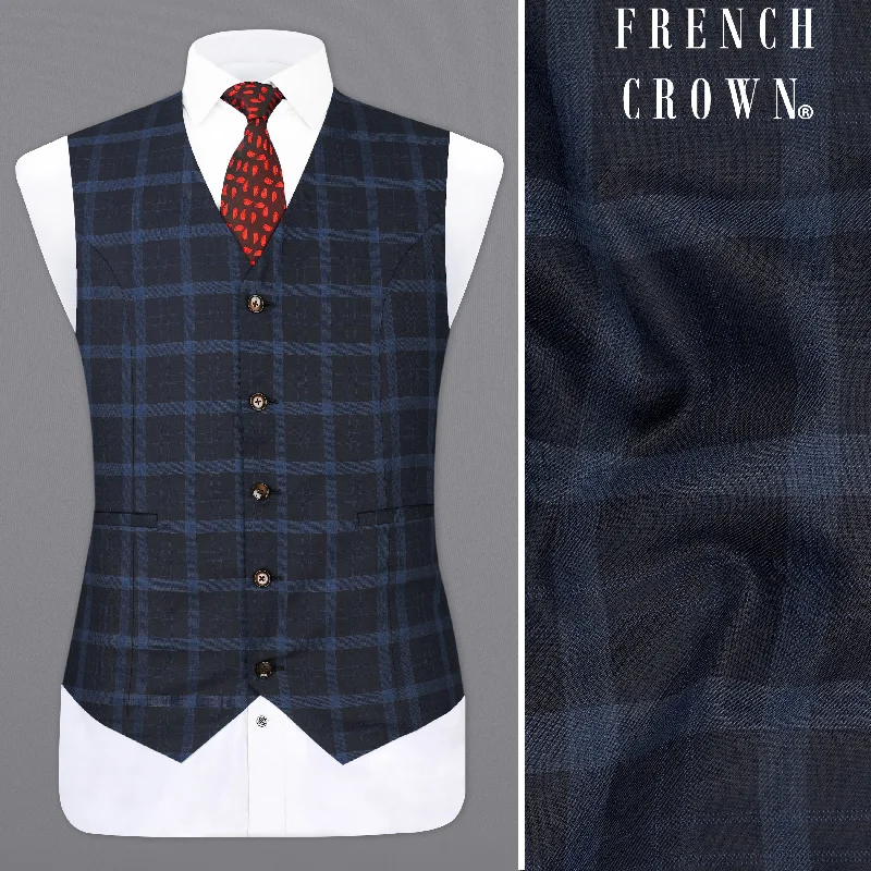 Baltic Sea Navy Blue Windowpane  Waistcoat