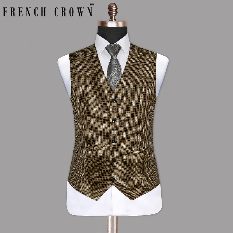 Brown Dotted Textured Wool Blend Waistcoat