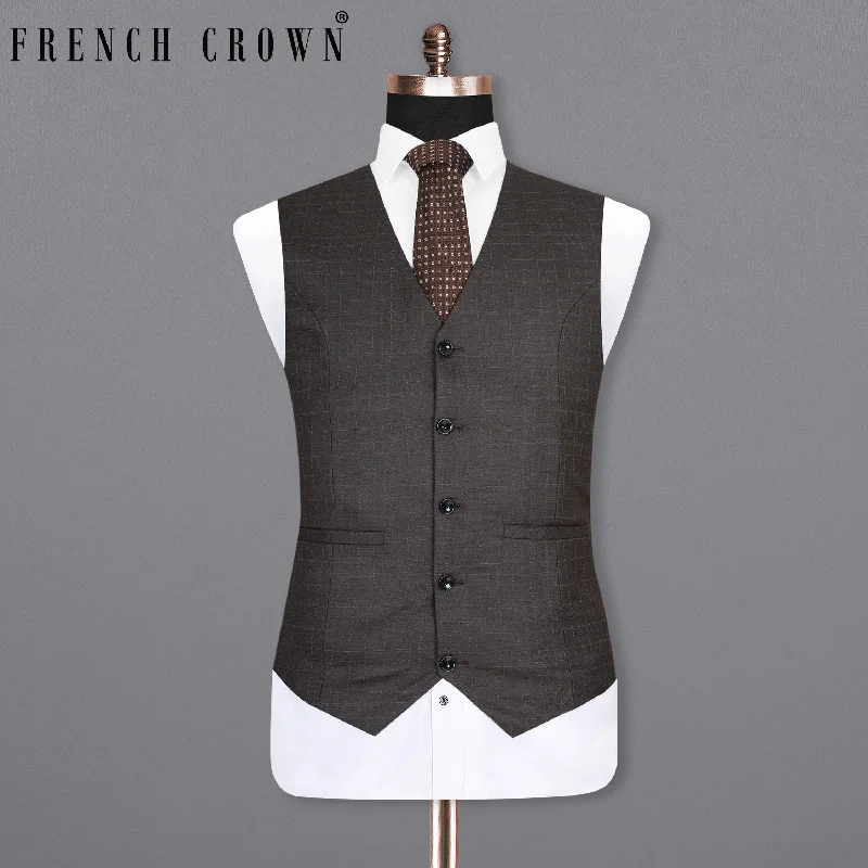 Brown Plaid Wool Rich Waistcoat