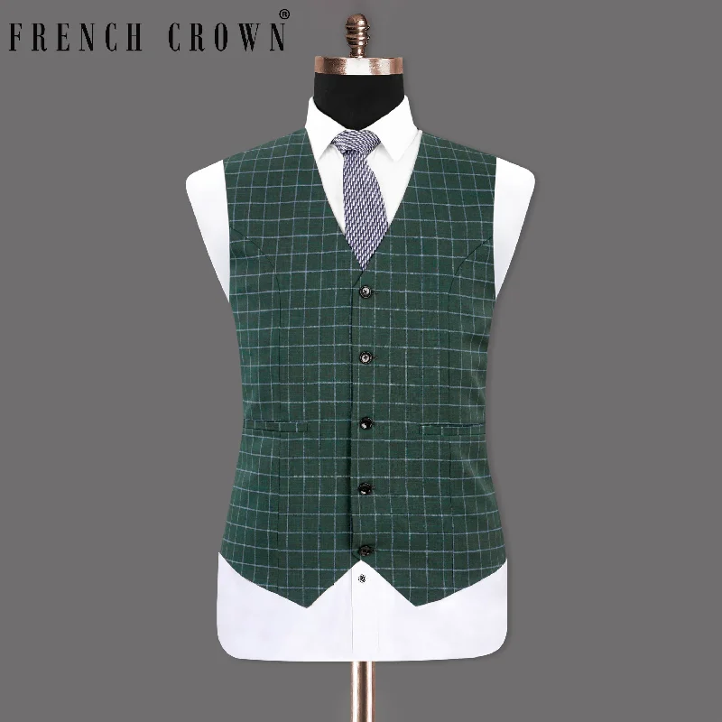 Cable Green Windowpane Wool Rich Waistcoat