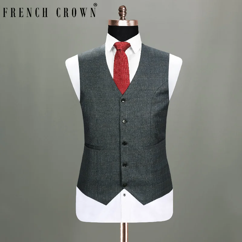 Cape Cod Grey Wool Rich Windowpane Waistcoat