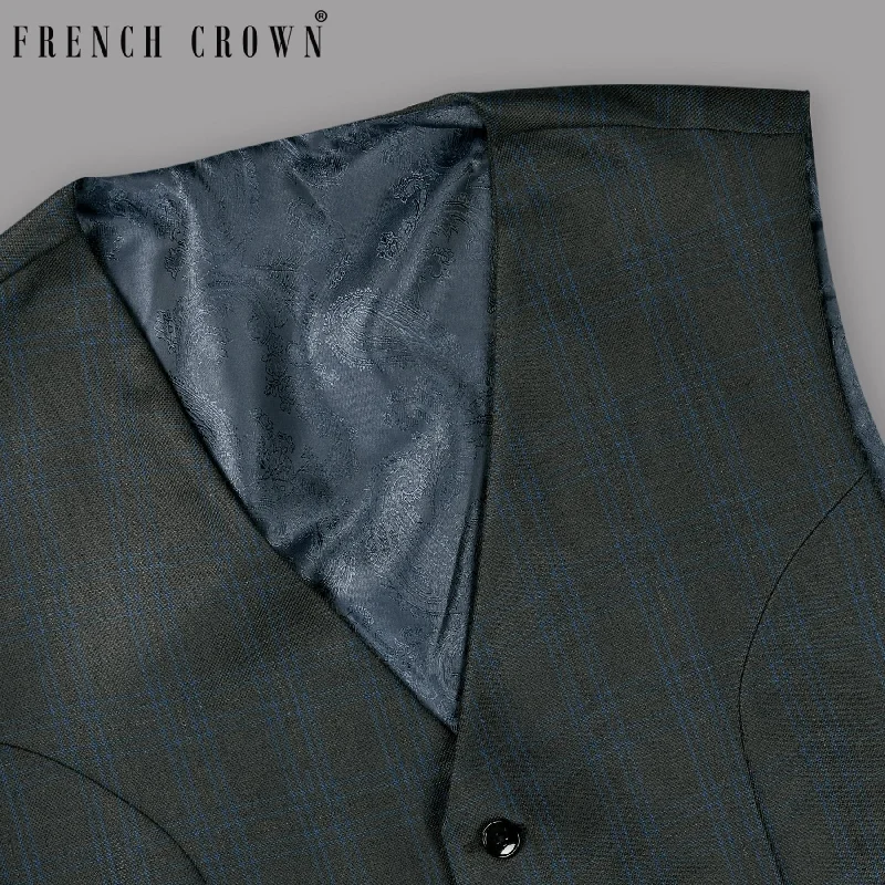 Charcoal Subtle Windowpane Wool Blend Waistcoat