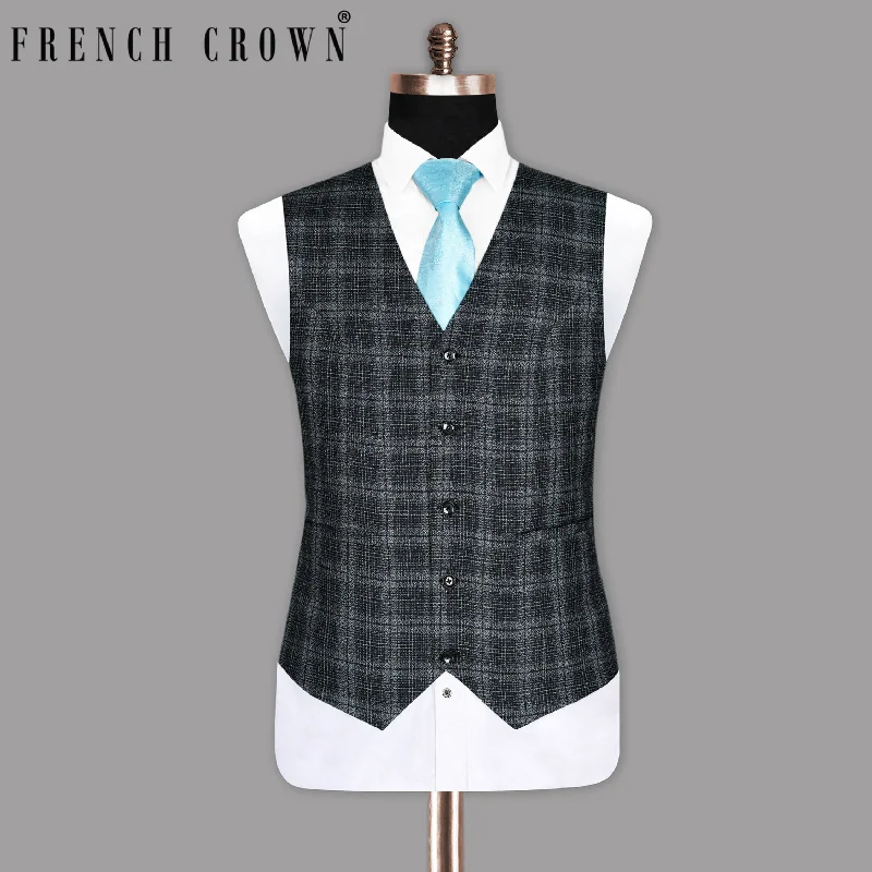 Charcoal Windowpane Wool Rich Waistcoat