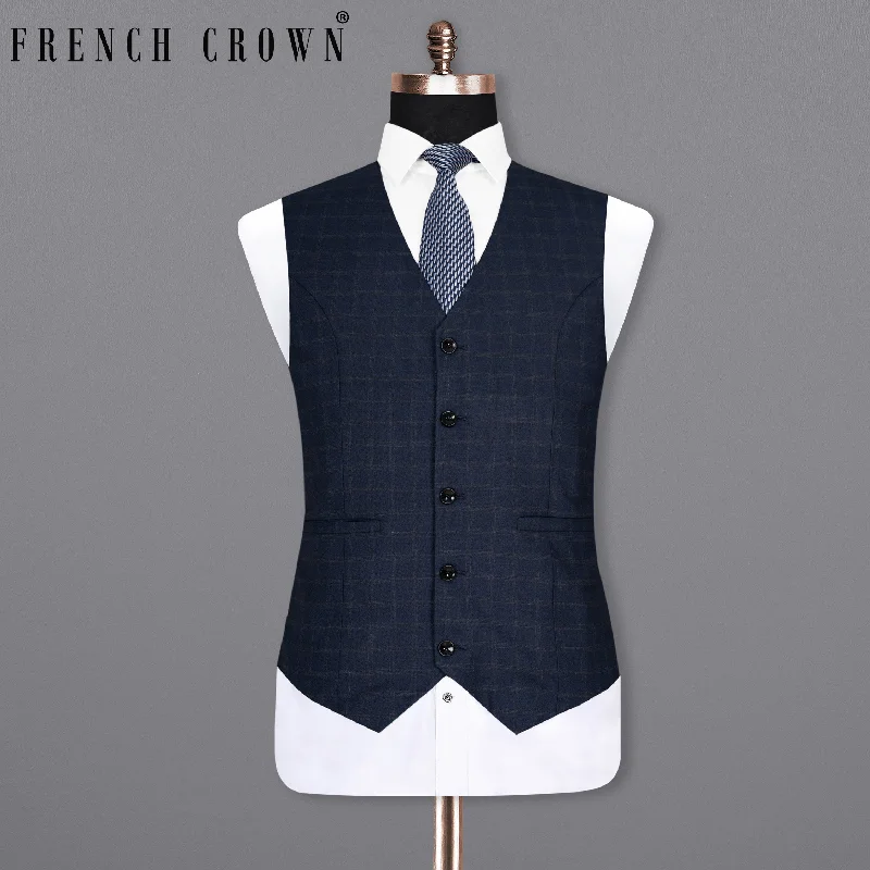 Ebony Clay Windowpane Wool Rich Waistcoat