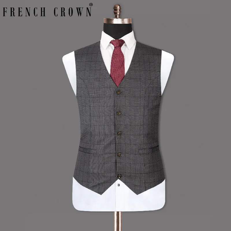 Fuscous Gray Windowpane Wool Rich Waistcoat