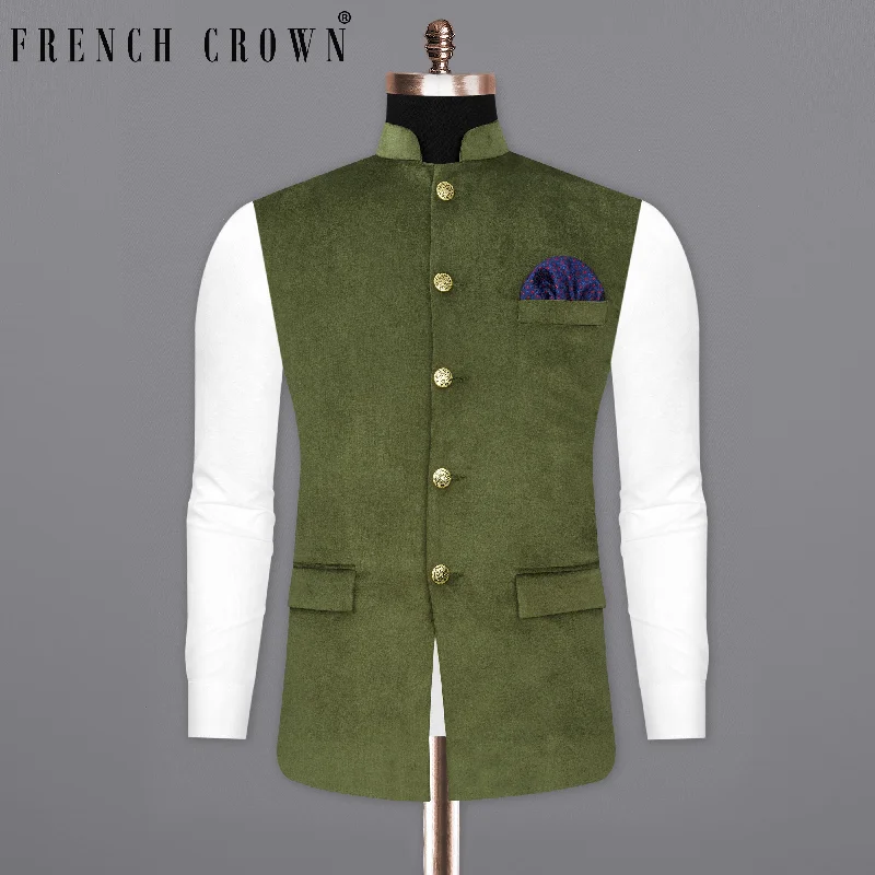 Fuscous Green Velvet Designer Nehru Jacket