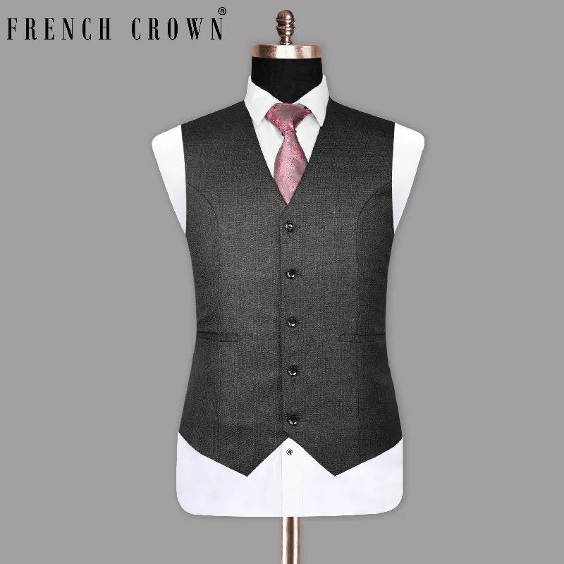 Fuscous Grey Subtle Plaid Waistcoat