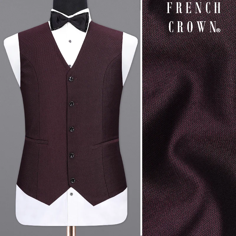 Havana Wine With  Black Lapel Textured Waistcoat