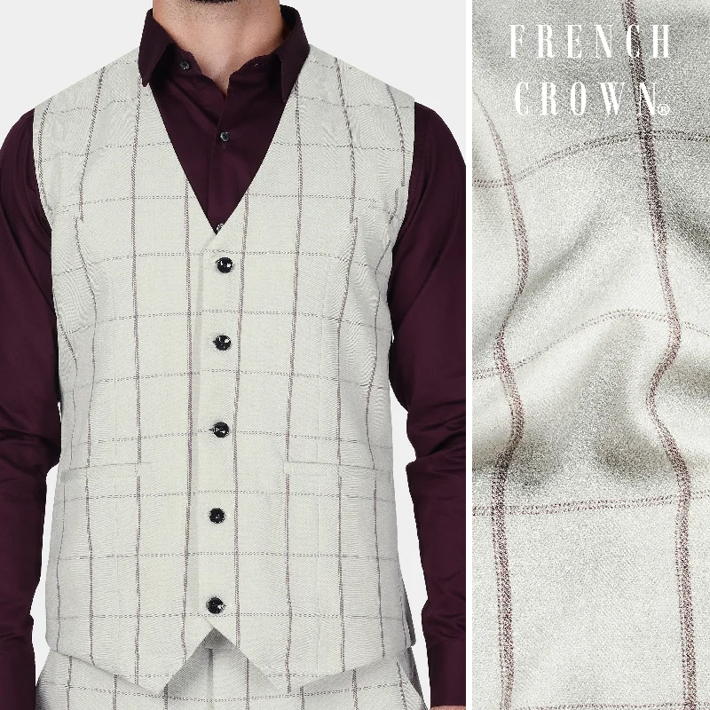 Iron Cream Windowpane Wool Rich Waistcoat