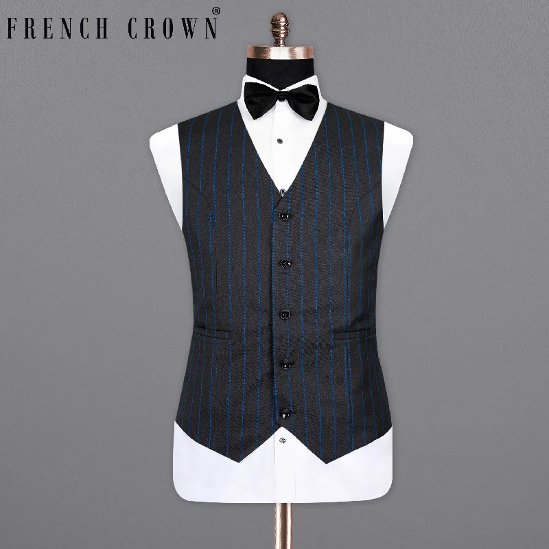 Jade Black Retro Striped Wool Rich Waistcoat