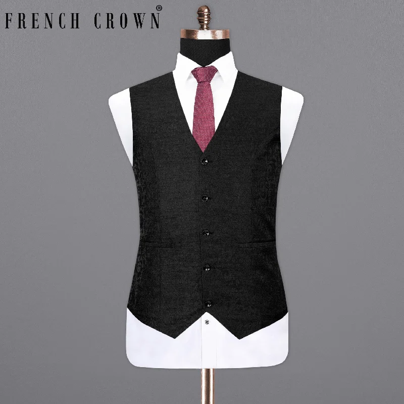 Jet Black Subtle velvet Jacquard Textured Waistcoat