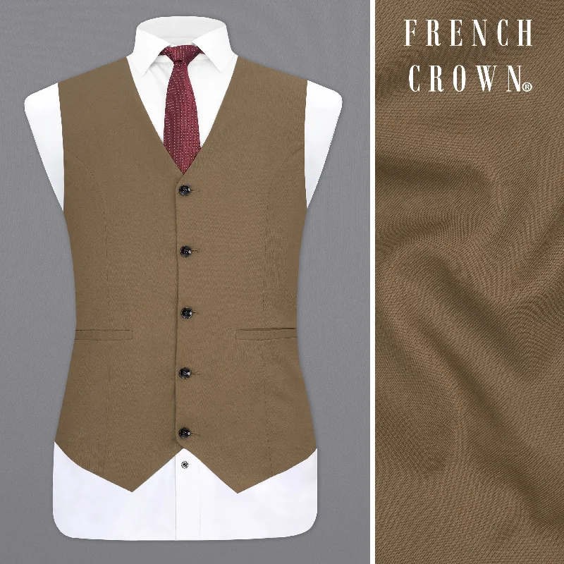 Khaki Brown Textured Waistcoat