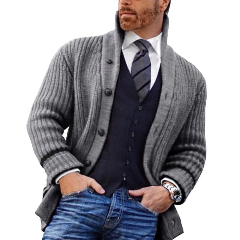 Men's Casual Half Turtleneck Long Sleeve Knit Cardigan 06136744M