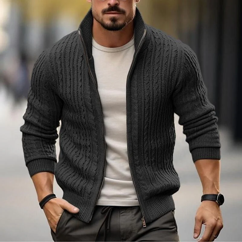 mens-casual-solid-color-cable-tie-stand-collar-zipper-knitted-cardigan-19857575m