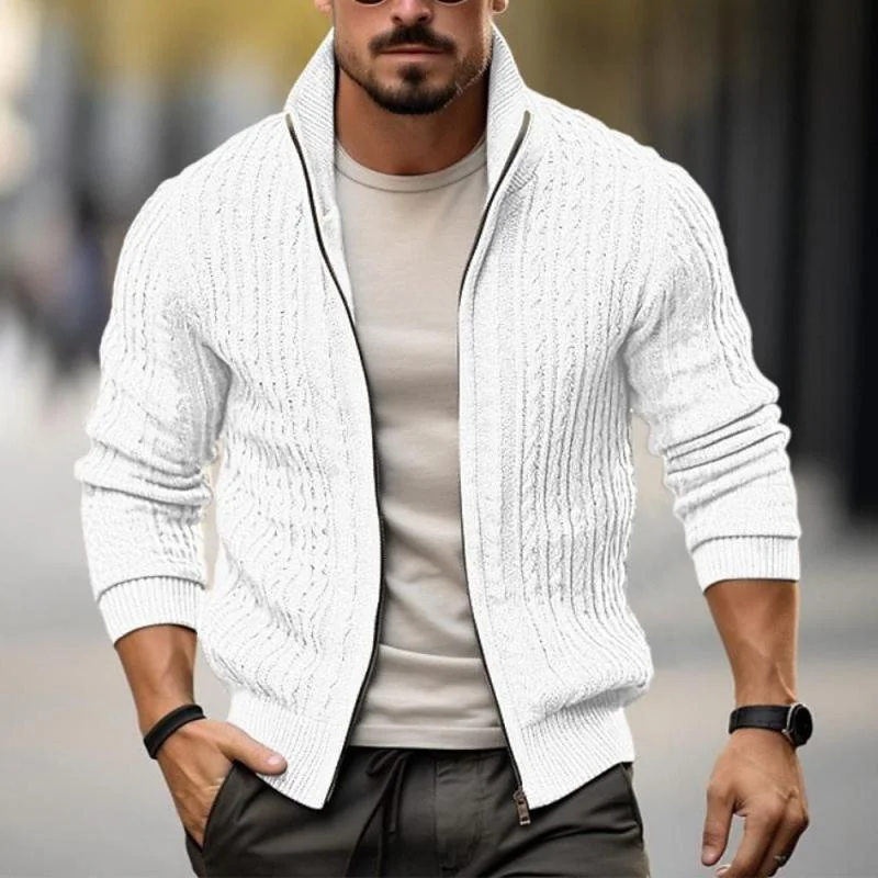 mens-casual-solid-color-cable-tie-stand-collar-zipper-knitted-cardigan-19857575m