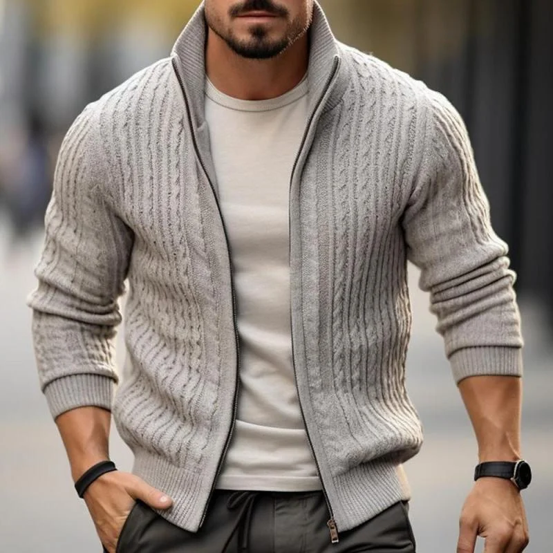 mens-casual-solid-color-cable-tie-stand-collar-zipper-knitted-cardigan-19857575m