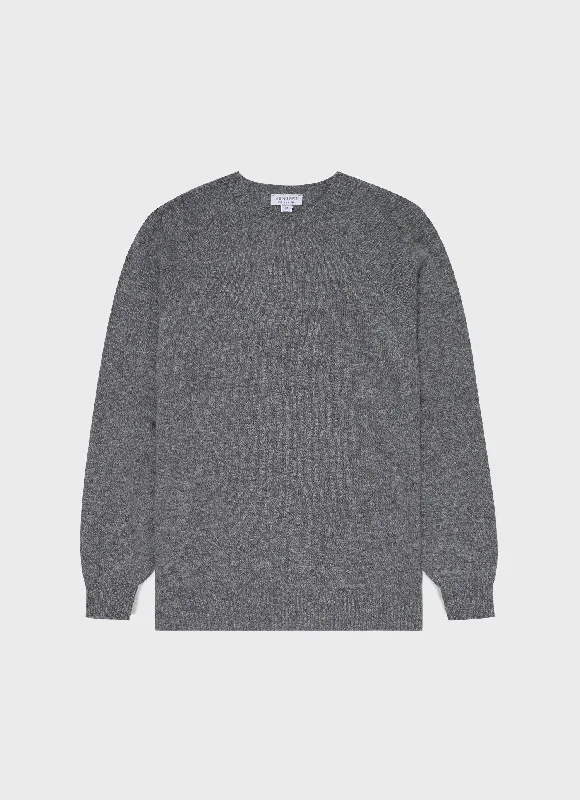 Men's Lambswool Crew Neck Jumper in Mid Grey Melange