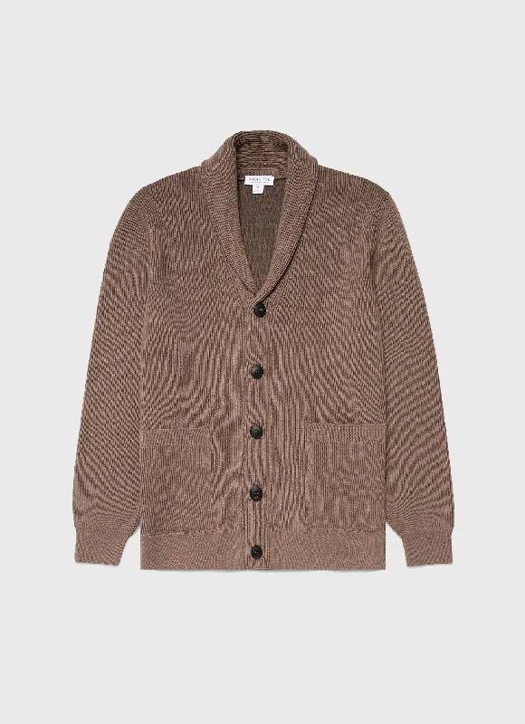 Men's Ribbed Shawl Neck Cardigan in Cedar