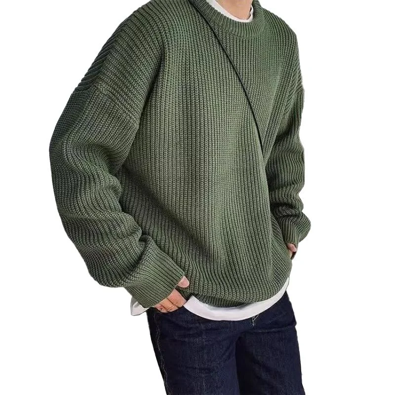 Men's Solid Round Neck Loose Long Sleeve Sweater 38532062Z