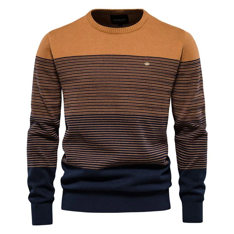 Men's Vintage Crew Neck Striped Knit Sweater 31690461X