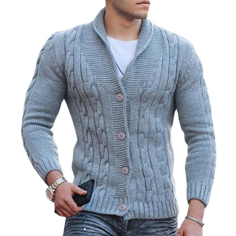 Men's Vintage Lapel Button Slim Fit Knit Cardigan 44790651M