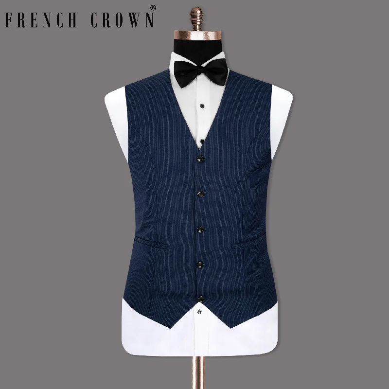 Midnight and Chambray blue Striped Woolrich Waistcoat