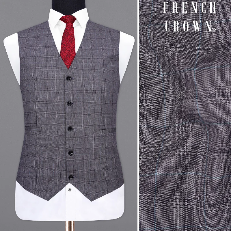 Mobster Grey Windowpane Premium Cotton Waistcoat