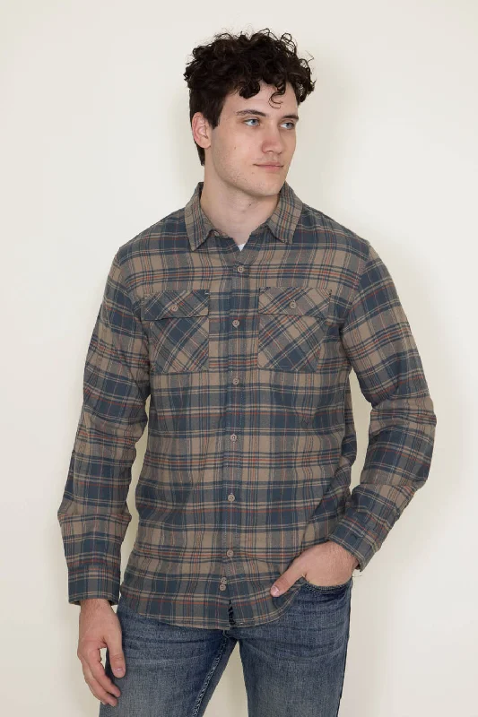 Plaid Flannel Shirt for Men in Tan | TJ8283-GL-TAN