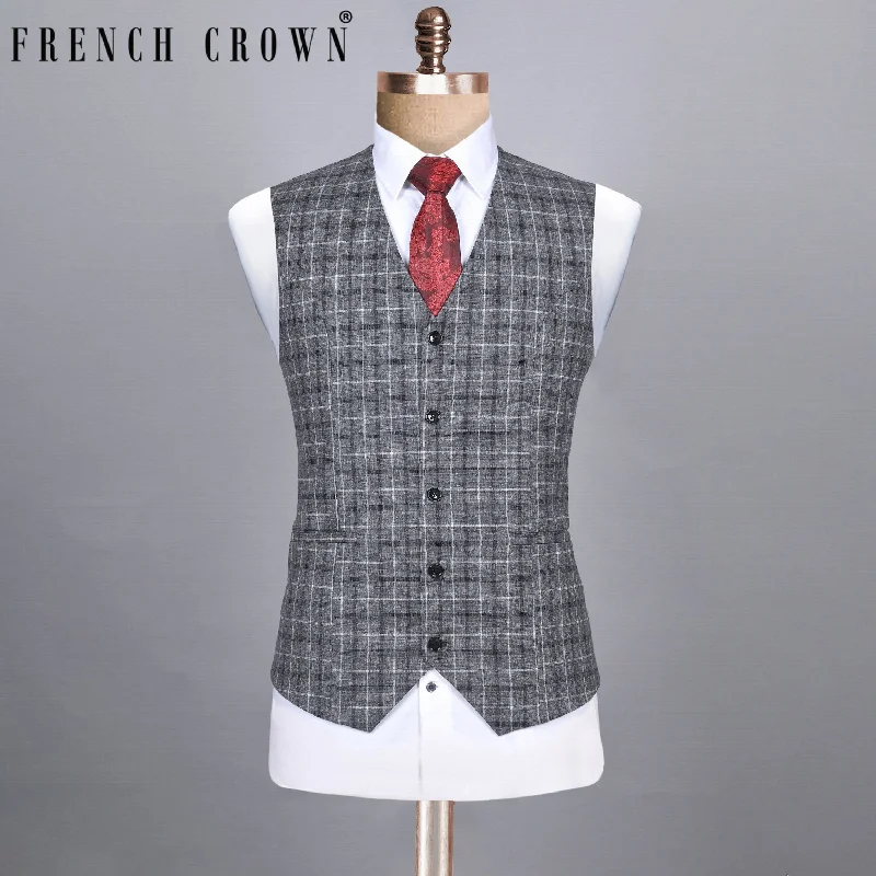 Porpoise Grey Plaid Luxurious Linen-Wool blend Waistcoat