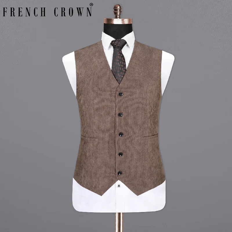 Sandstone Brown Striped Corduroy Premium Cotton Waistcoat