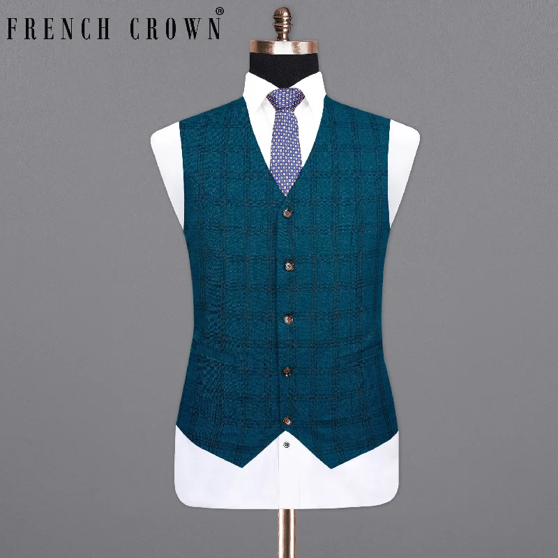 Sapphire Blue With Black Plaid Waistcoat