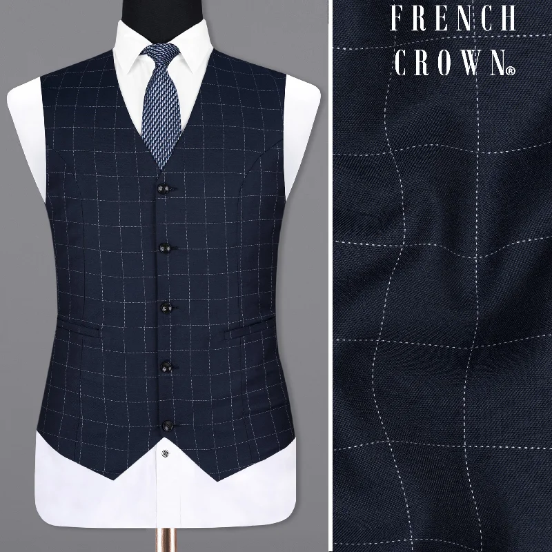 Shark Blue windowpane Wool Rich Waistcoat