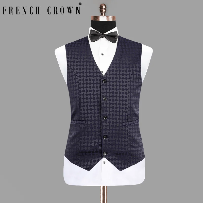 Ship Gray and Charade Blue Diamond Pattern Wool Rich Waistcoat