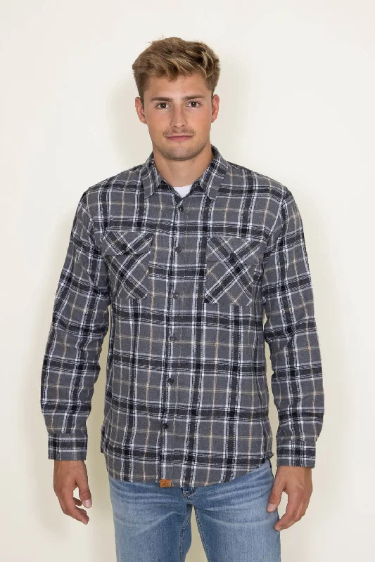 Simply Southern Plaid Flannel Shirt for Men in Grey | PP-0223-MN-SHKTSHRT-SHADOW