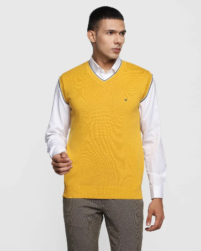 V-Neck Ochre Solid Sweater - Less