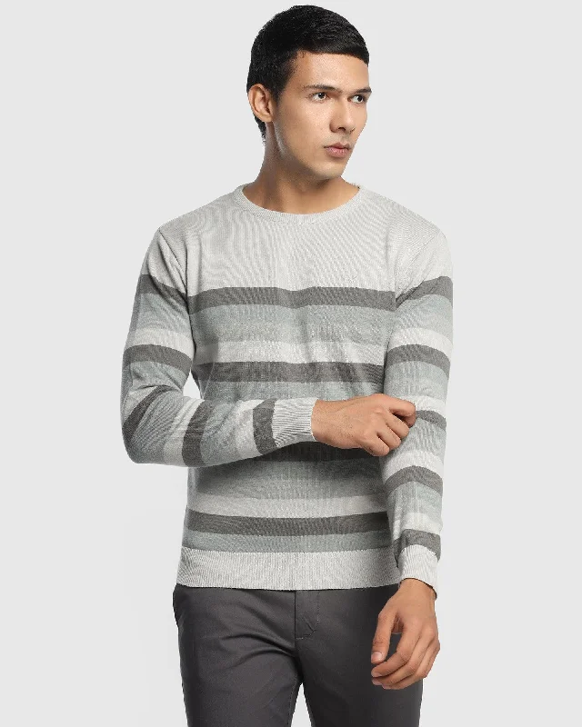 Crew Neck Grey Striped Sweater - Dora