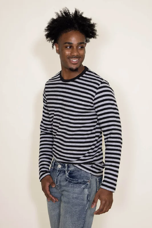 Stripe Thermal Crew Long Sleeve Shirt for Men in Black | MK63-MP3764-BLACKHGREY