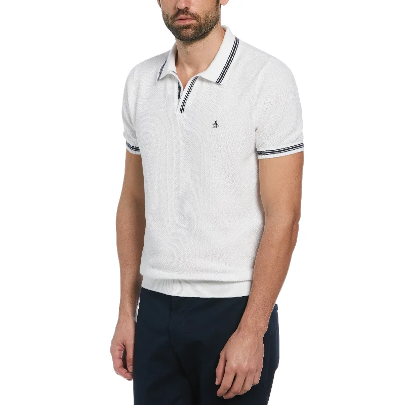 Textured Johnny Collar Sweater Polo