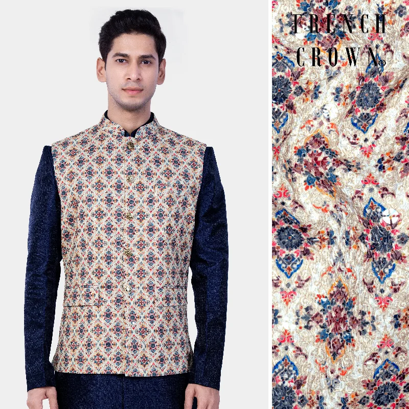 Timberwolf Cream And Cab Sav maroon MultiColour Designer Thread Embroidered Nehru Jacket