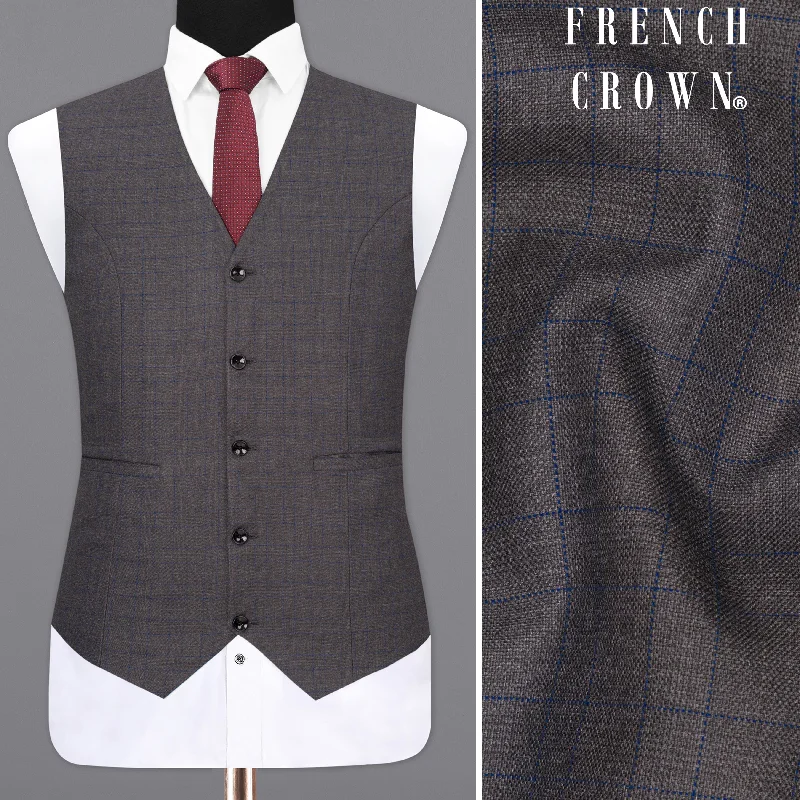 Tundora Gray And Downriver blue Plaid Waistcoat