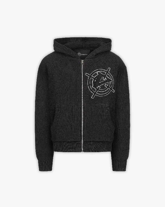 V-LOGO KNIT ZIP HOODIE BLACK