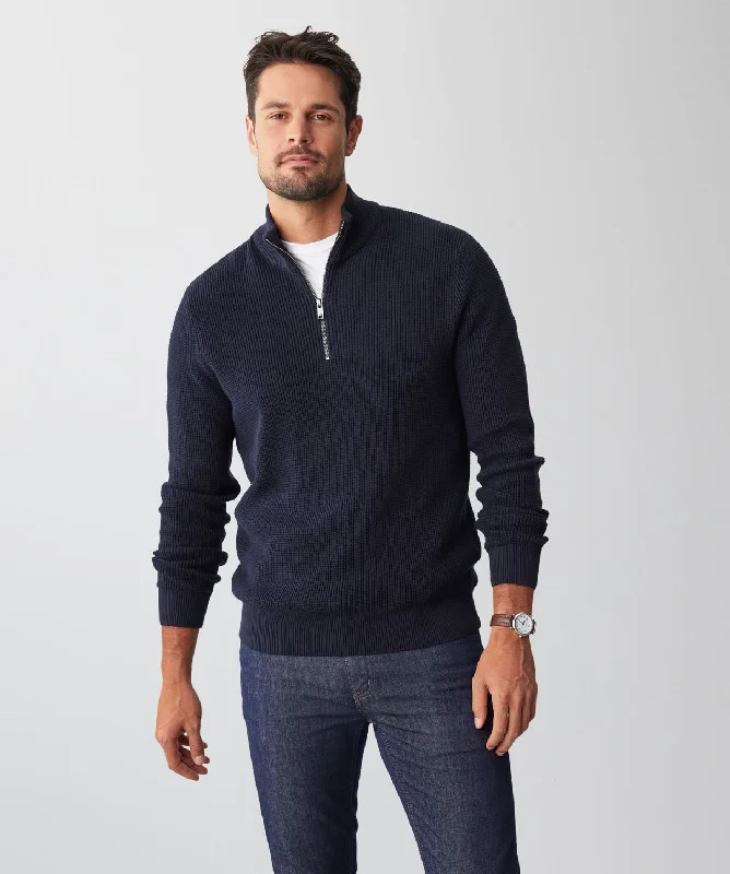 Waffle Half Zip Knit - Navy