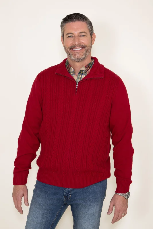 Weatherproof Vintage Cable Knit Quarter Zip Sweater for Men in Red | F2340414GK-DKRED