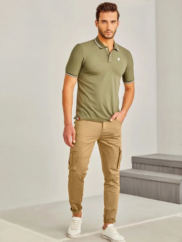 Beige Solid Stretch Cargo Trouser